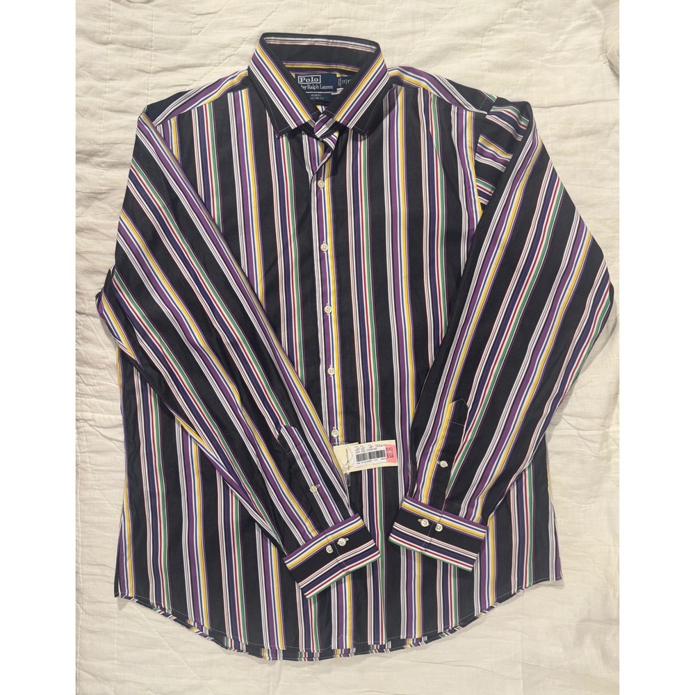 Deadstock Vintage Polo Ralph Lauren Regent Custom Fit Striped Shirt Mens 17 XL